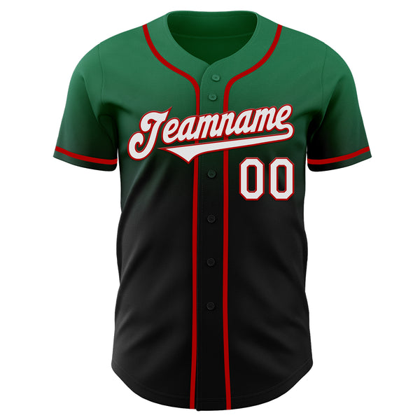 Custom Kelly Green Black-Red Authentic Fade Fashion Baseball Jersey