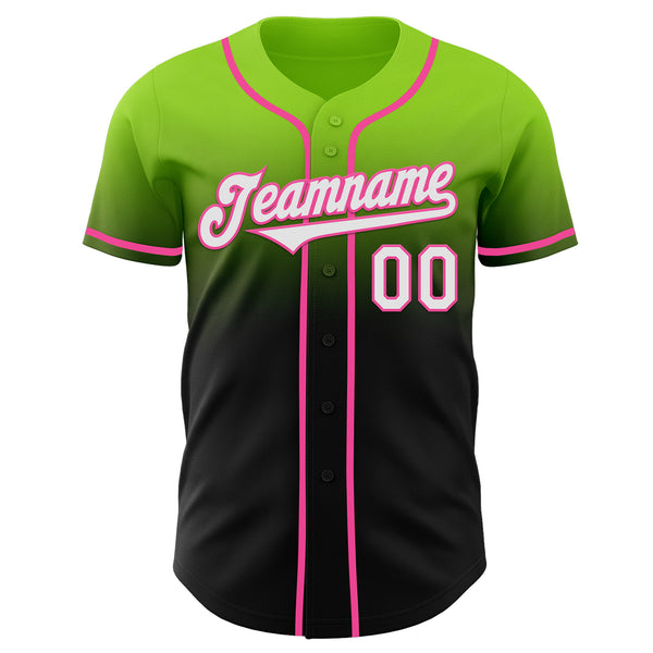 Custom Neon Green Black-Pink Authentic Fade Fashion Baseball Jersey