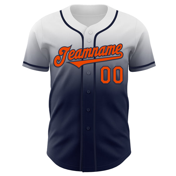 Custom White Orange-Navy Authentic Fade Fashion Baseball Jersey