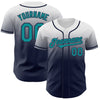 Custom White Teal-Navy Authentic Fade Fashion Baseball Jersey