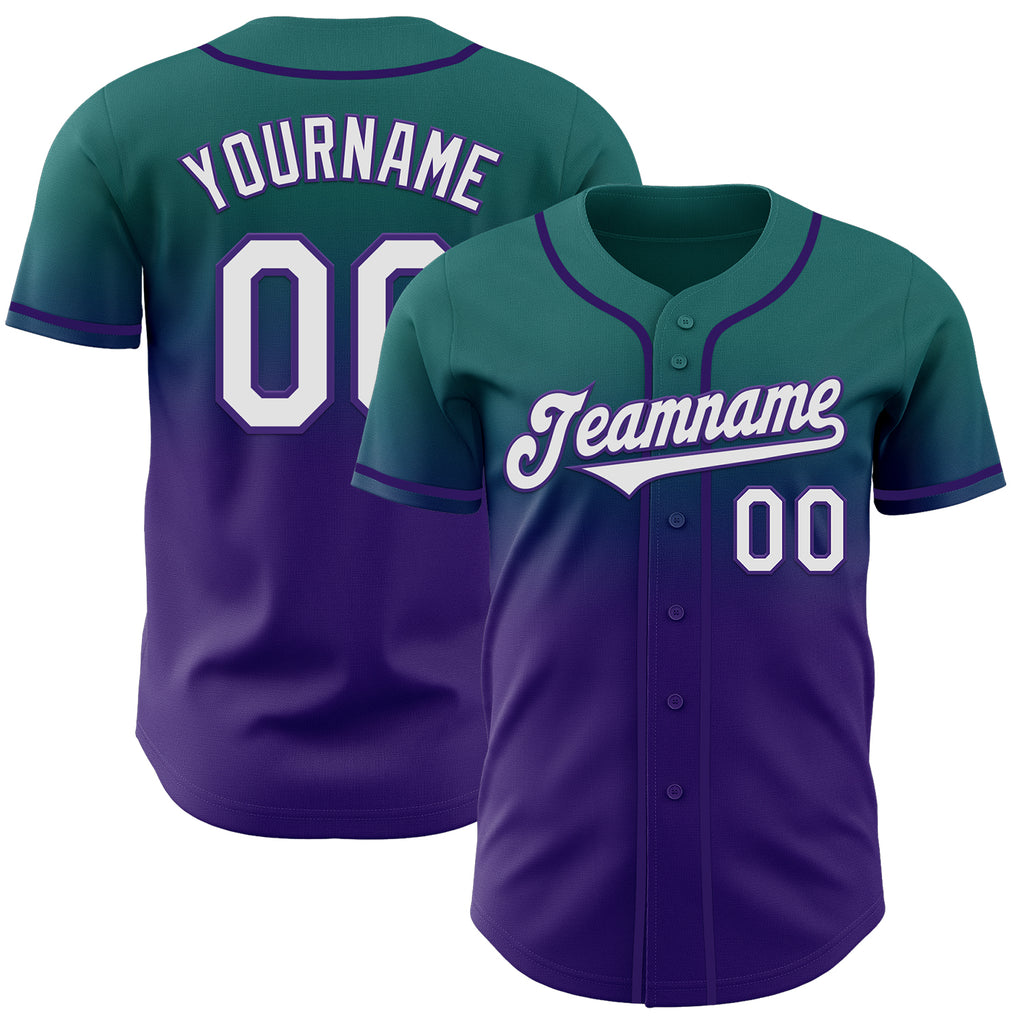 Custom Teal White-Purple Authentic Fade Fashion Baseball Jersey