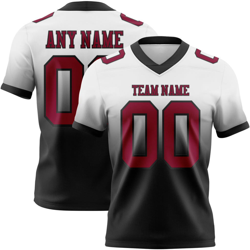 Custom White Maroon-Black Mesh Authentic Fade Fashion Football Jersey