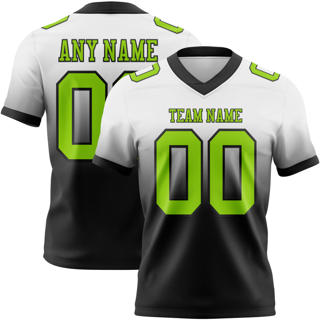 Custom White Neon Green-Black Mesh Authentic Fade Fashion Football Jersey