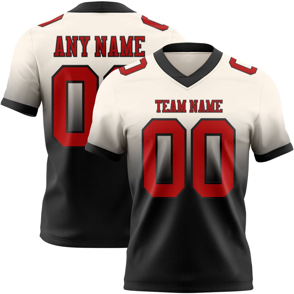 Custom Cream Red-Black Mesh Authentic Fade Fashion Football Jersey
