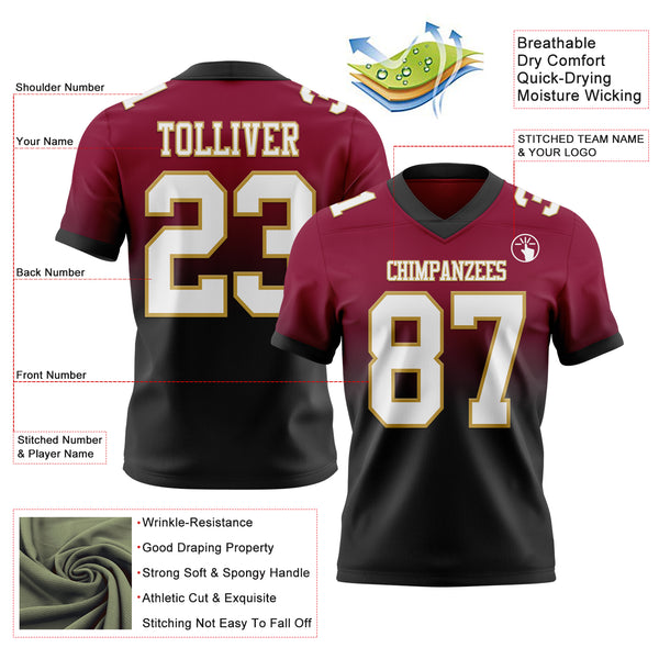 Custom Maroon White Black-Old Gold Mesh Authentic Fade Fashion Football Jersey