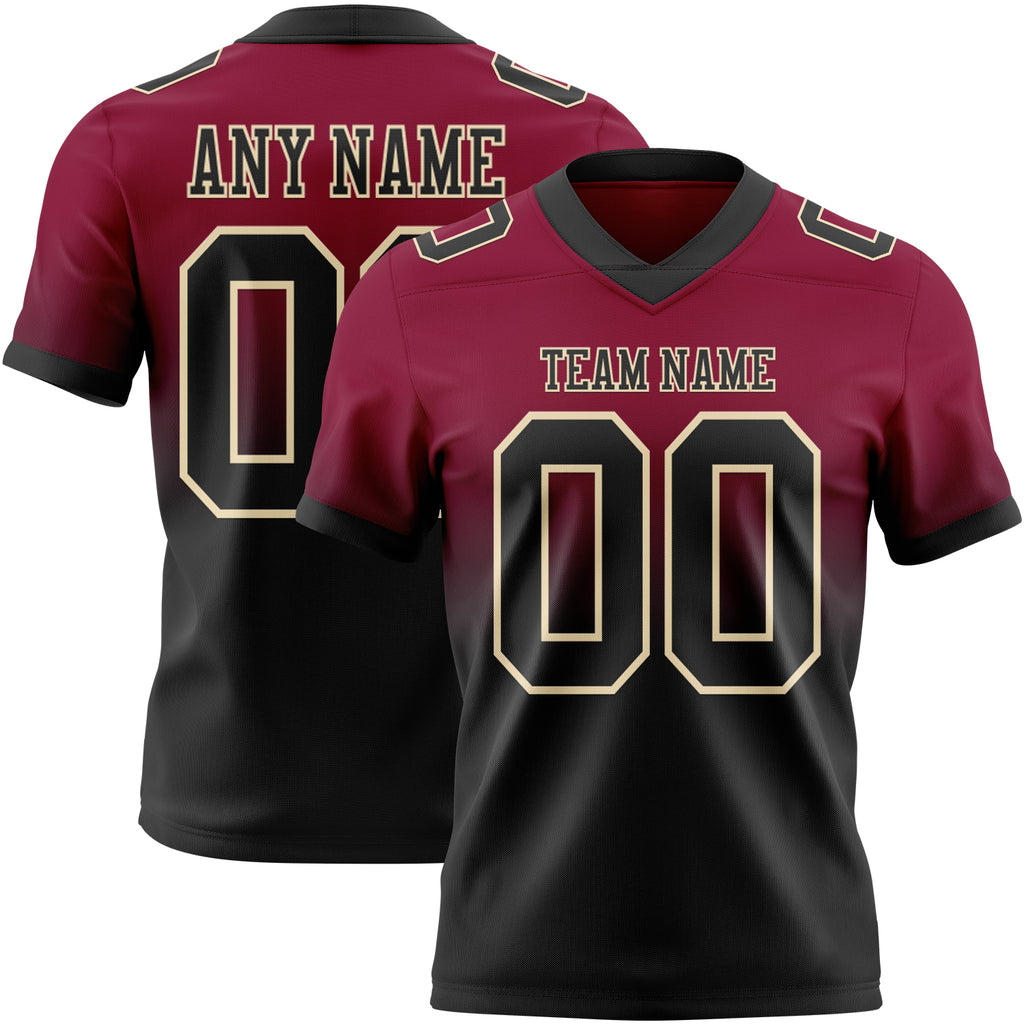 Custom Maroon Black-Cream Mesh Authentic Fade Fashion Football Jersey