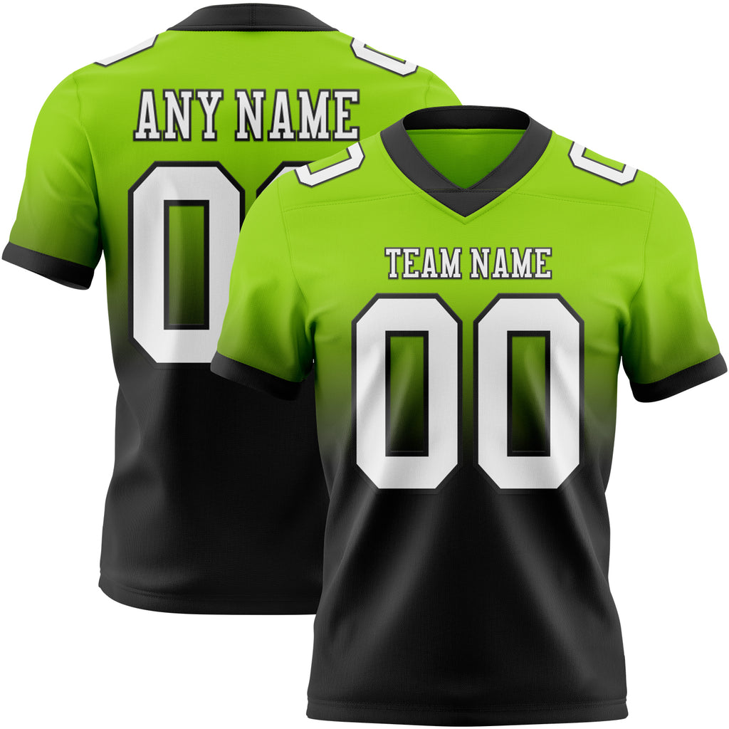 Custom Neon Green White-Black Mesh Authentic Fade Fashion Football Jersey