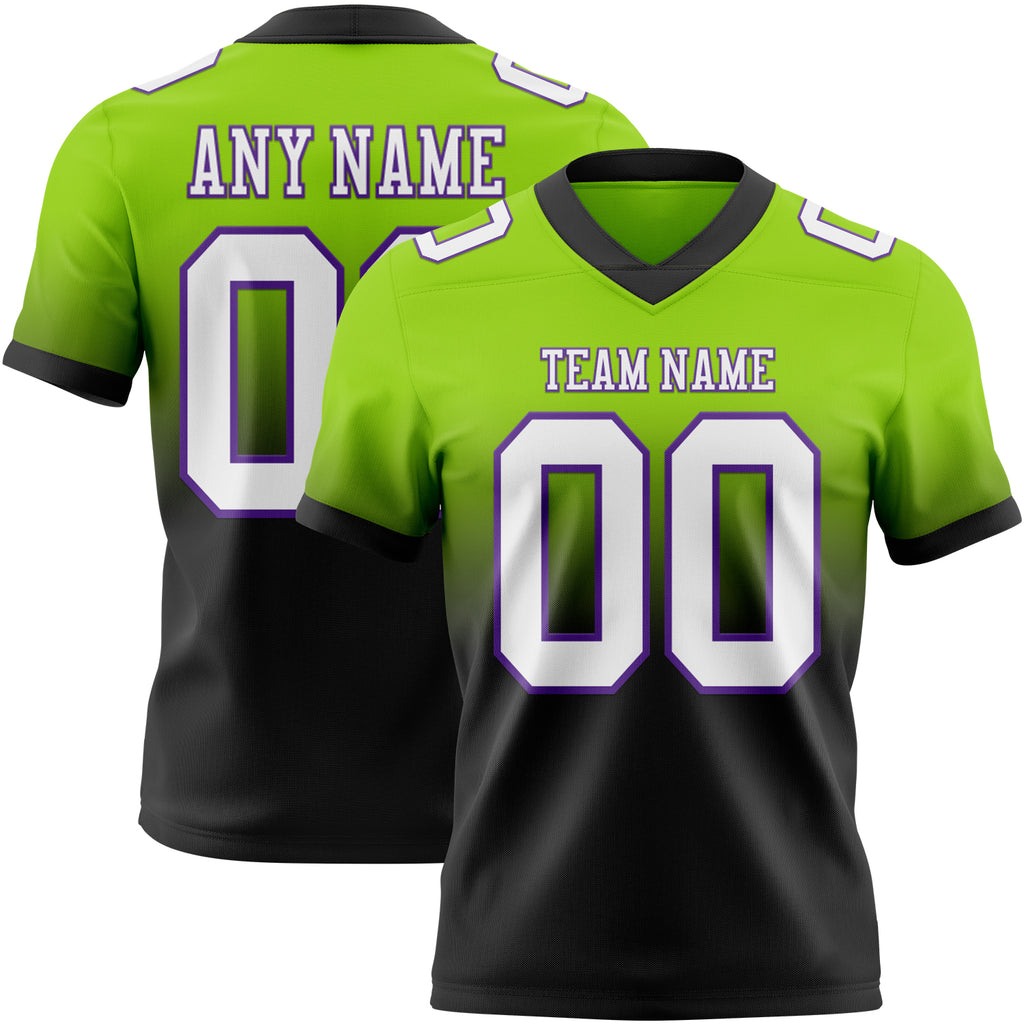 Custom Neon Green White Black-Purple Mesh Authentic Fade Fashion Football Jersey