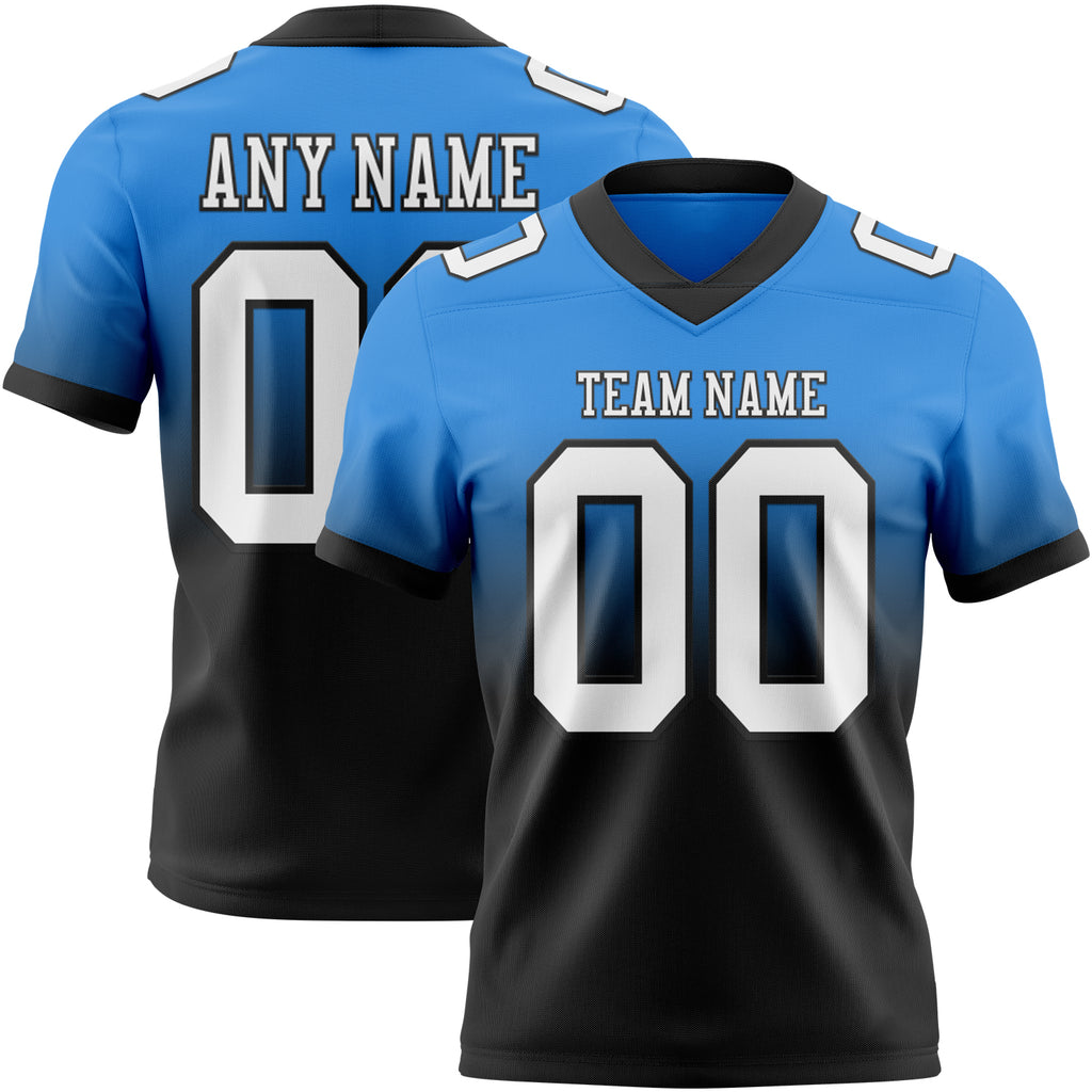 Custom Powder Blue White-Black Authentic Fade Fashion Football Jersey