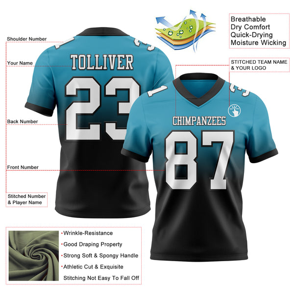 Custom Panther Blue White Black Authentic Fade Fashion Football Jersey