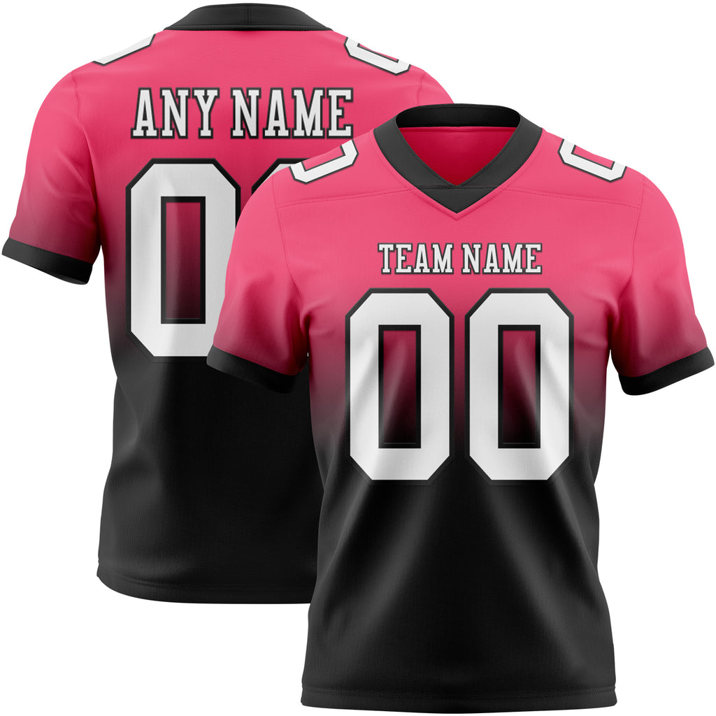 Custom Neon Pink White-Black Mesh Authentic Fade Fashion Football Jersey