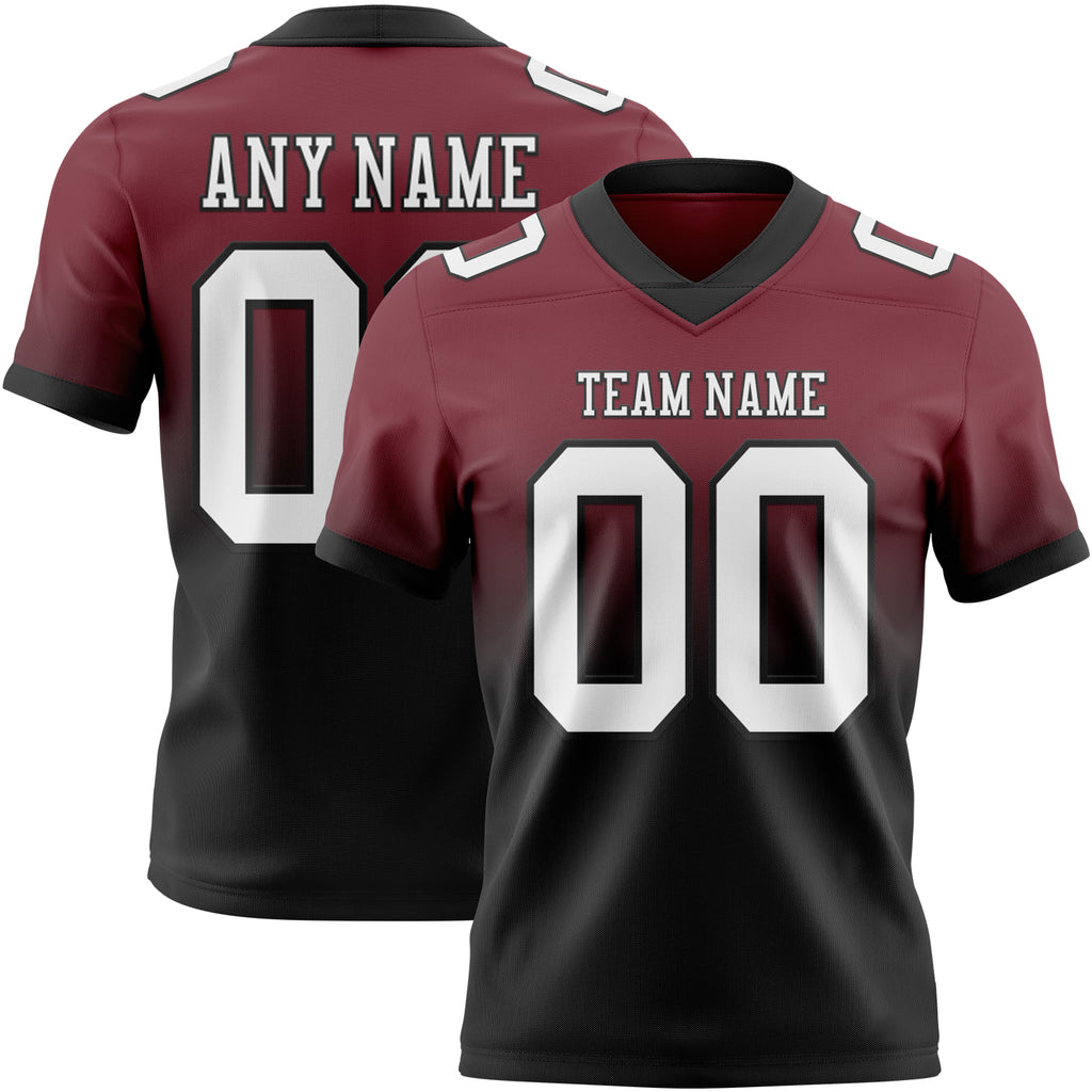 Custom Burgundy White-Black Mesh Authentic Fade Fashion Football Jersey