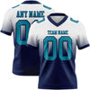 Custom White Teal-Navy Authentic Fade Fashion Football Jersey