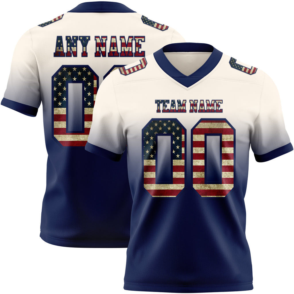 Custom Cream Vintage USA Flag-Navy Mesh Authentic Fade Fashion Football Jersey