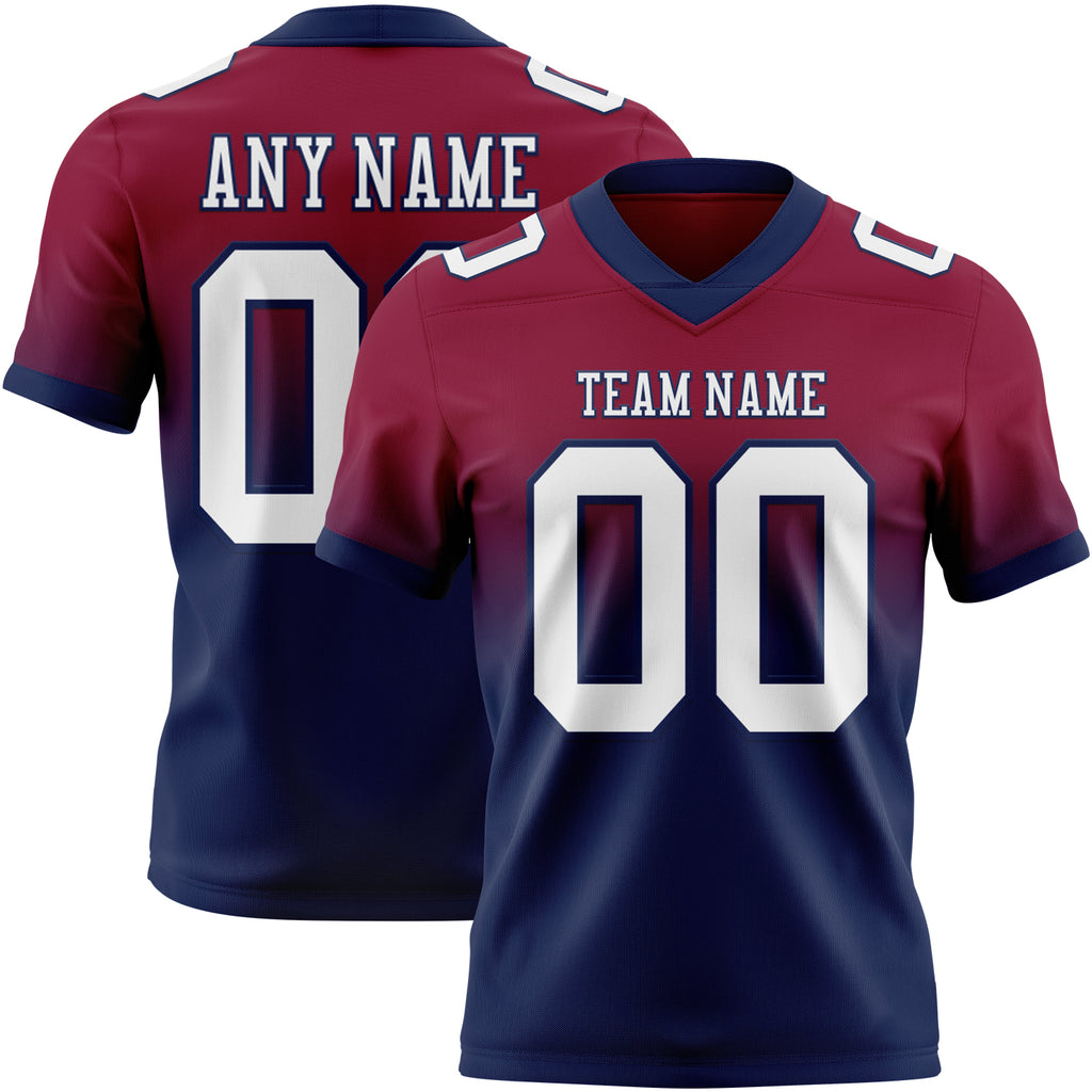 Custom Maroon White-Navy Mesh Authentic Fade Fashion Football Jersey