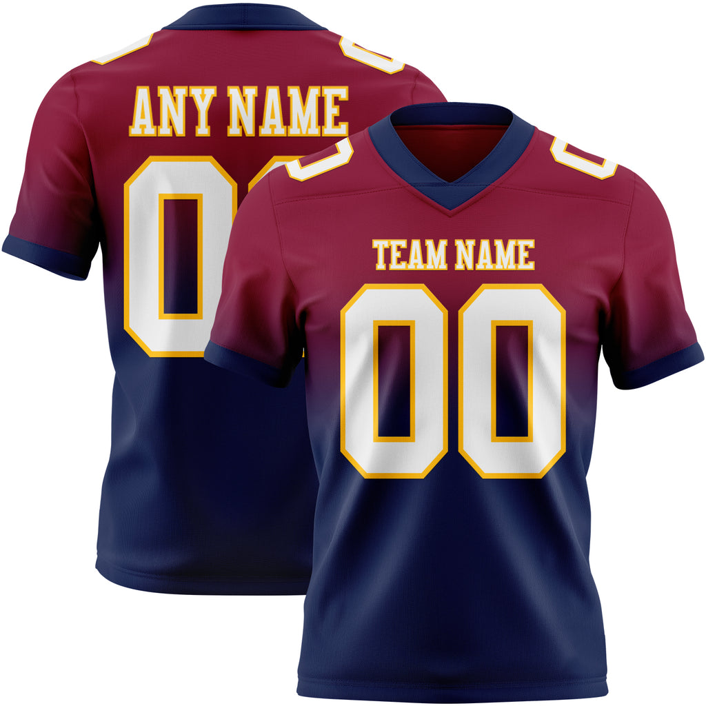Custom Maroon White Navy-Gold Mesh Authentic Fade Fashion Football Jersey