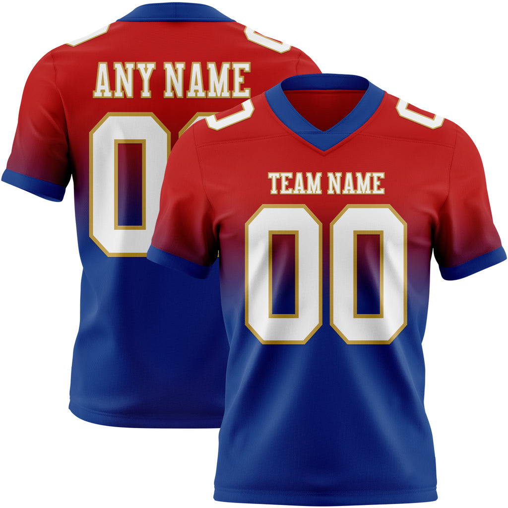 Custom Red White Royal-Old Gold Authentic Fade Fashion Football Jersey