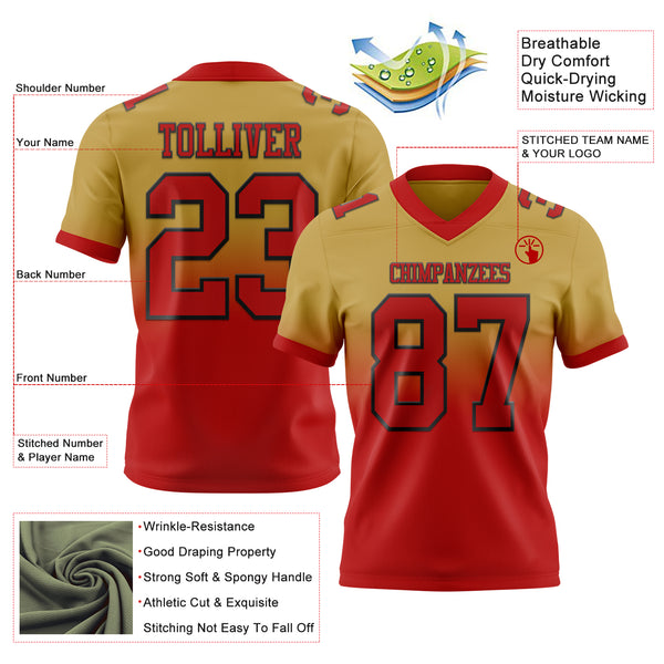 Custom Old Gold White-Black Authentic Fade Fashion Football Jersey