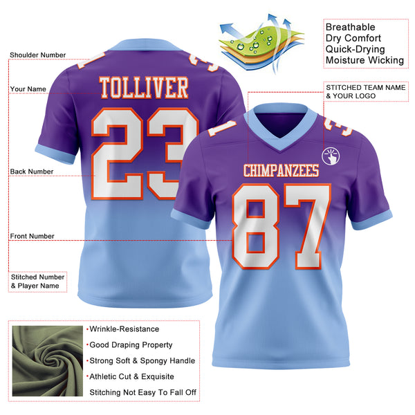 Custom Purple White Light Blue-Orange Mesh Authentic Fade Fashion Football Jersey