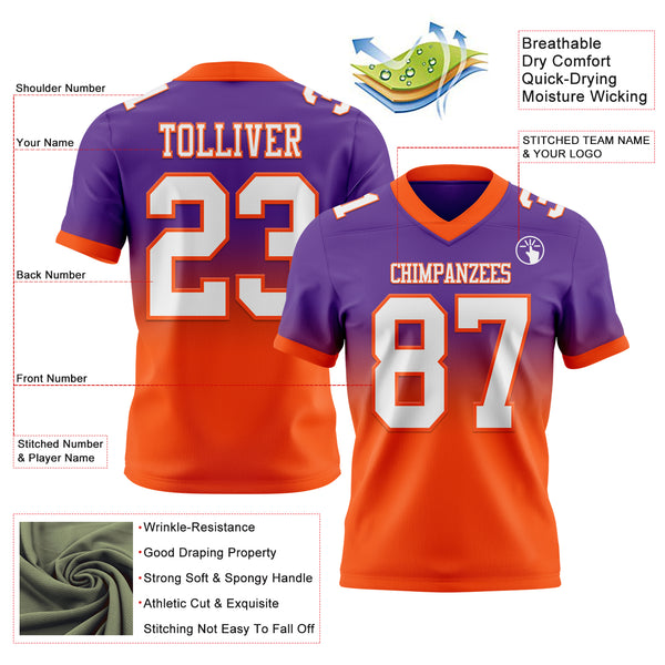 Custom Purple White-Orange Mesh Authentic Fade Fashion Football Jersey