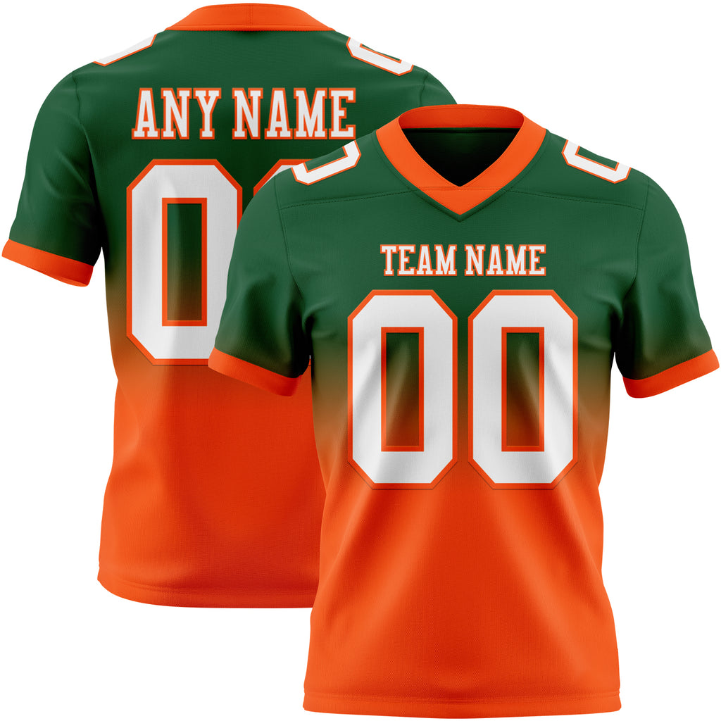 Custom Green White-Orange Mesh Authentic Fade Fashion Football Jersey