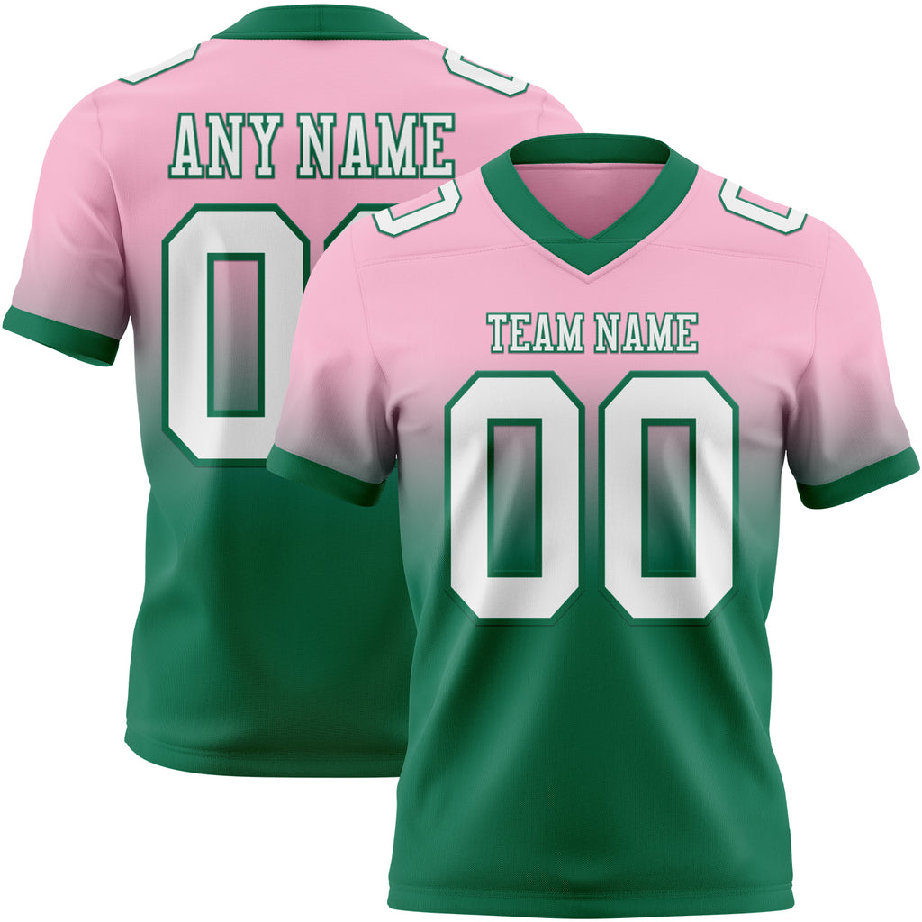 Custom Light Pink White-Kelly Green Mesh Authentic Fade Fashion Football Jersey