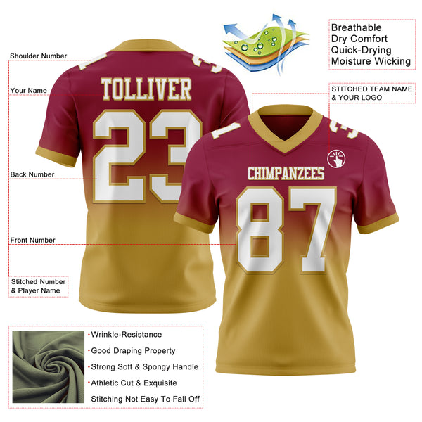 Custom Maroon White-Old Gold Mesh Authentic Fade Fashion Football Jersey