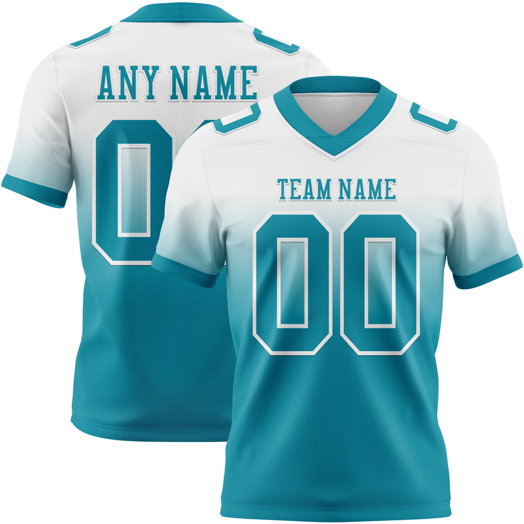 Custom White Teal Authentic Fade Fashion Football Jersey