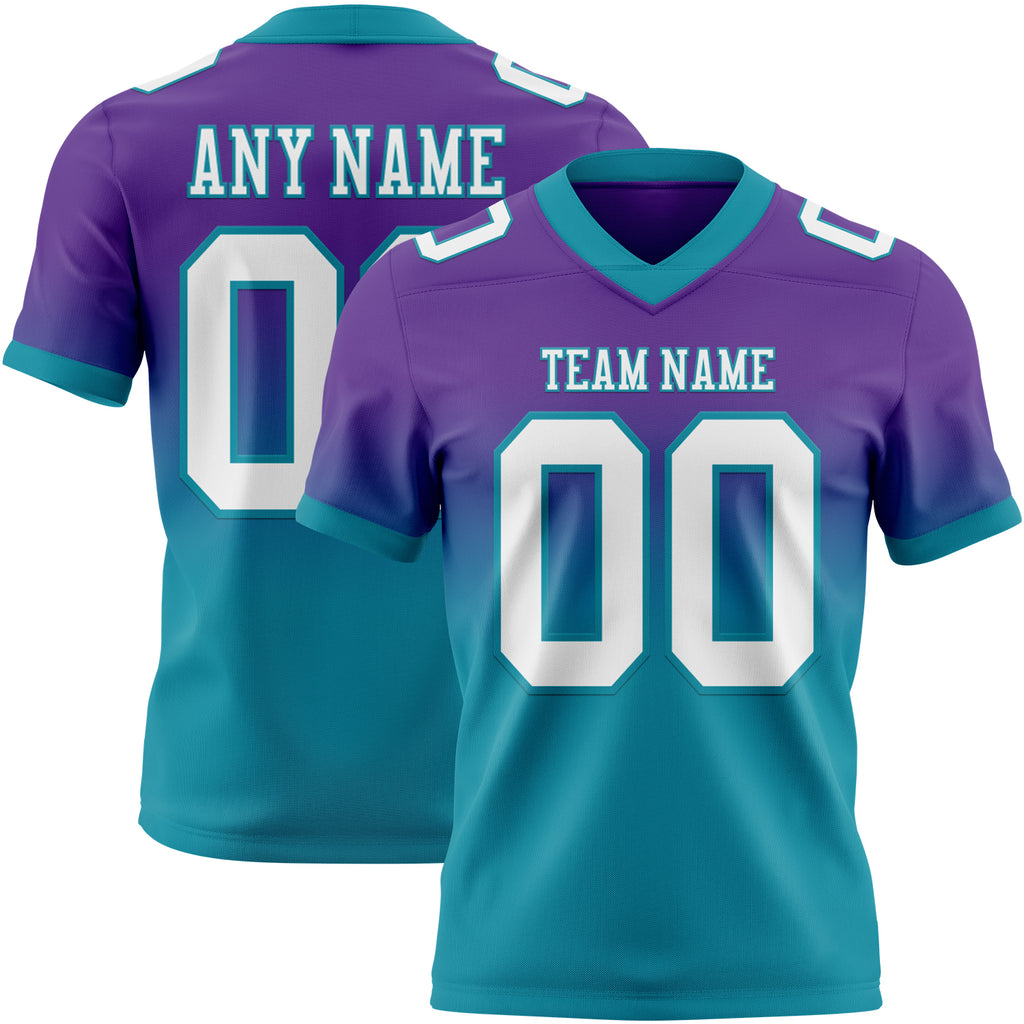 Custom Purple White-Teal Mesh Authentic Fade Fashion Football Jersey
