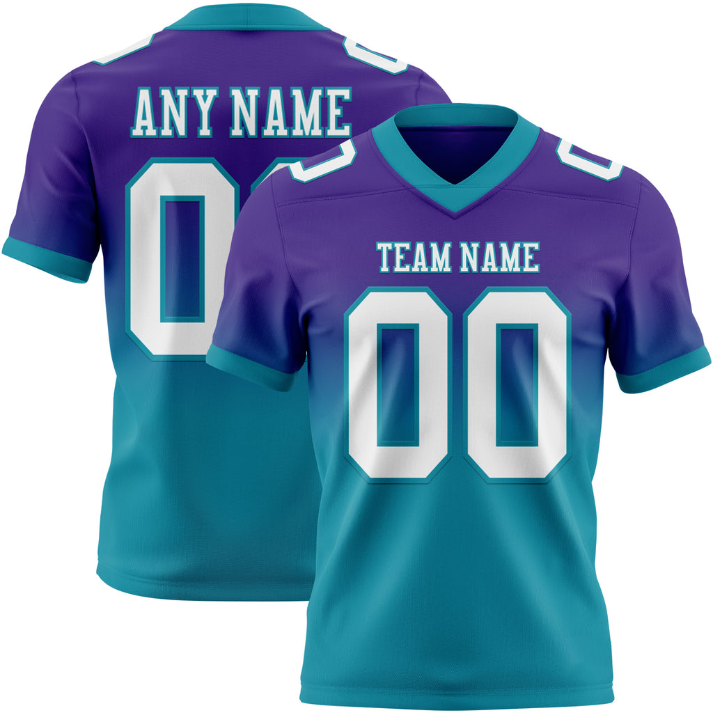 Custom Purple White-Teal Authentic Fade Fashion Football Jersey
