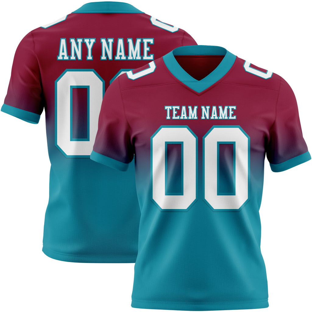 Custom Maroon White-Teal Mesh Authentic Fade Fashion Football Jersey