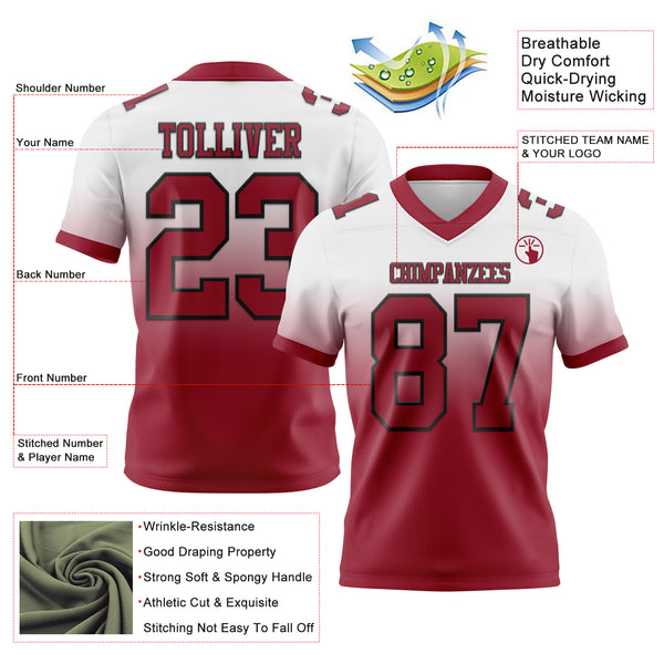 Custom White Cardinal-Black Authentic Fade Fashion Football Jersey