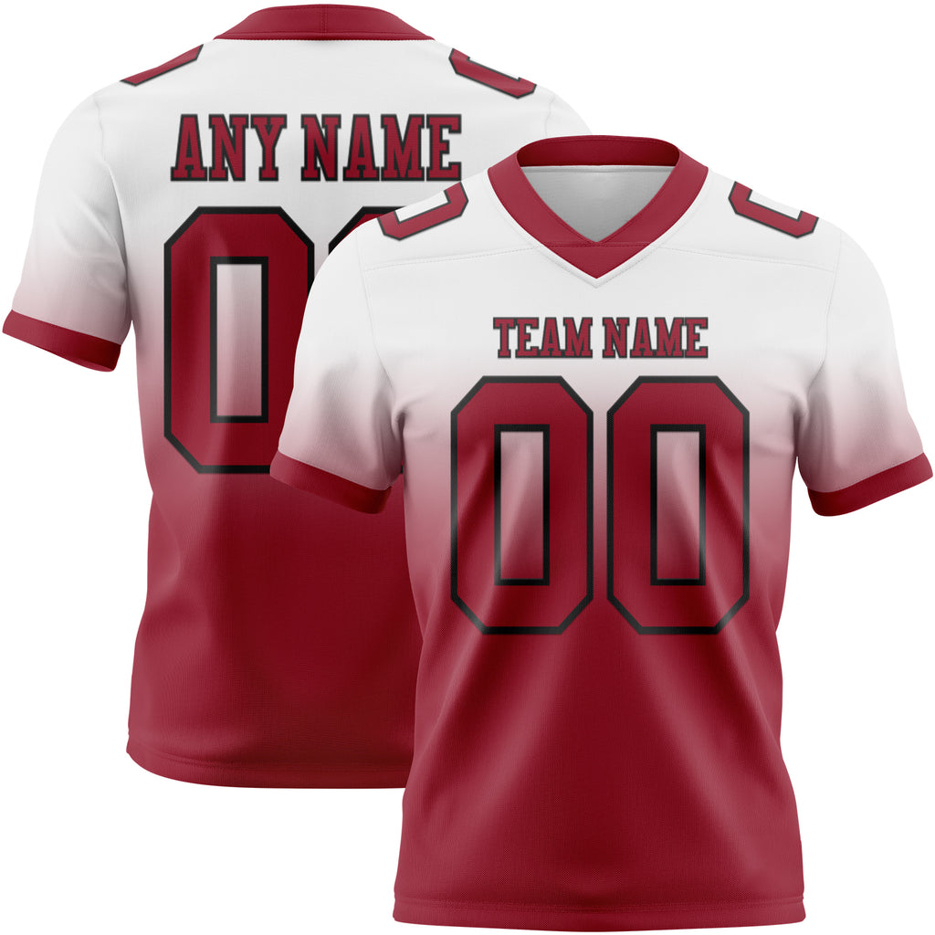 Custom White Cardinal-Black Authentic Fade Fashion Football Jersey