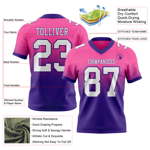 Custom Pink White-Purple Authentic Fade Fashion Football Jersey