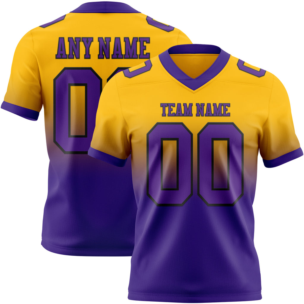 Custom Gold Purple-Black Authentic Fade Fashion Football Jersey