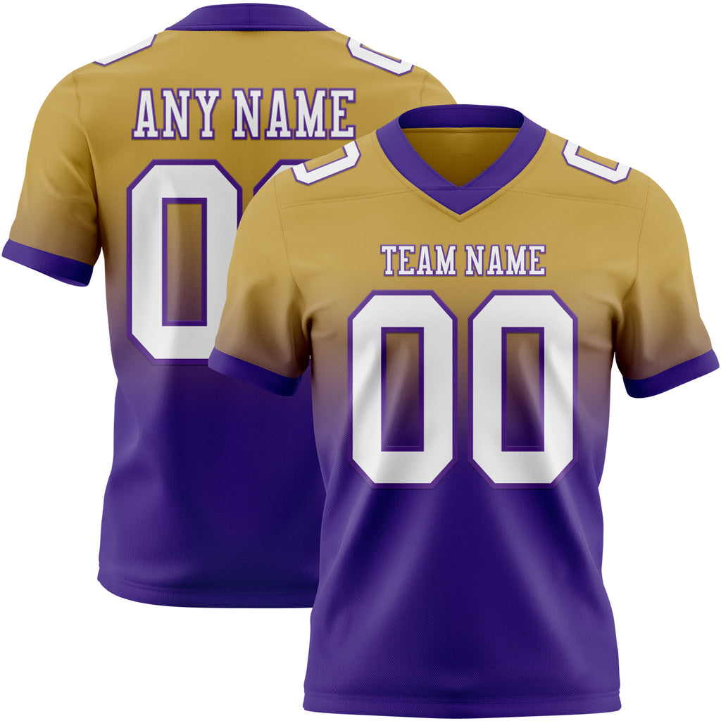 Custom Old Gold White-Purple Authentic Fade Fashion Football Jersey