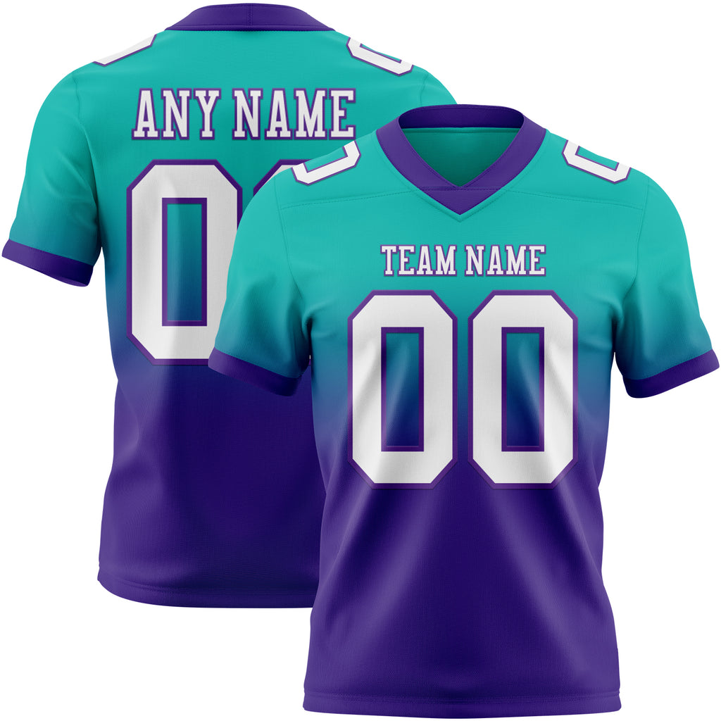 Custom Aqua White-Purple Authentic Fade Fashion Football Jersey
