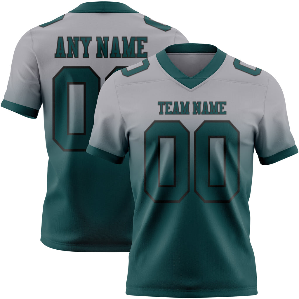 Custom Gray Midnight Green-Black Mesh Authentic Fade Fashion Football Jersey