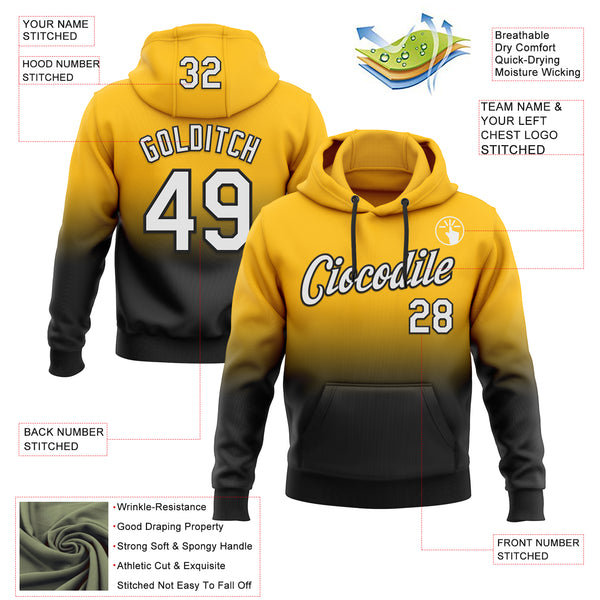 Custom Stitched Gold White-Black Fade Fashion Sports Pullover Sweatshirt Hoodie