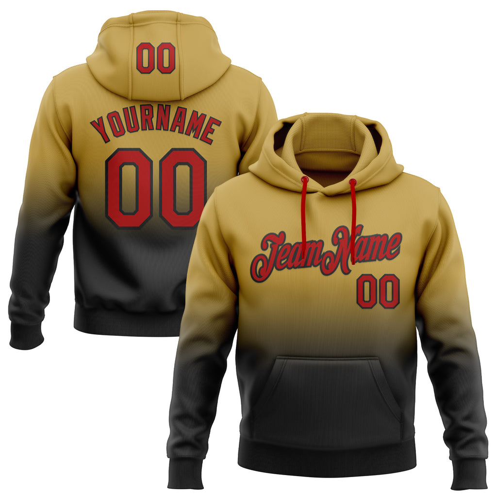 Custom Stitched Old Gold Red-Black Fade Fashion Sports Pullover Sweatshirt Hoodie