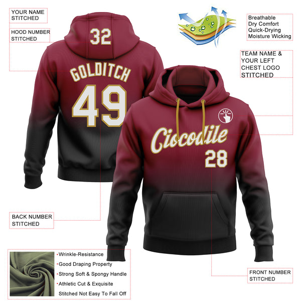 Custom Stitched Crimson White Black-Old Gold Fade Fashion Sports Pullover Sweatshirt Hoodie
