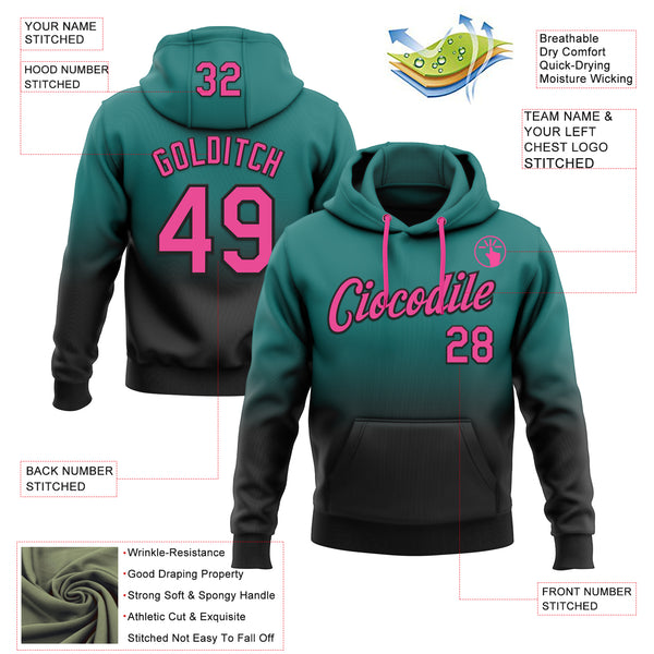 Custom Stitched Teal Pink-Black Fade Fashion Sports Pullover Sweatshirt Hoodie