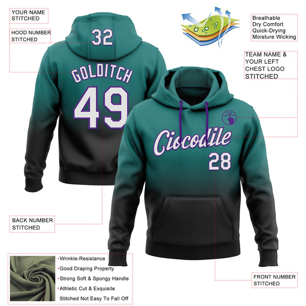 Custom Stitched Teal White Black-Purple Fade Fashion Sports Pullover Sweatshirt Hoodie