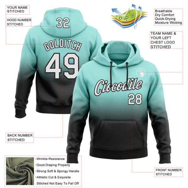 Custom Stitched Ice Blue White-Black Fade Fashion Sports Pullover Sweatshirt Hoodie