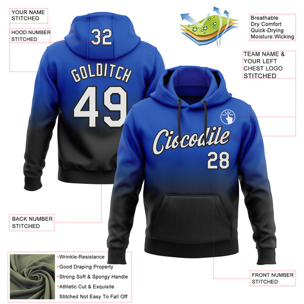 Custom Stitched Thunder Blue White-Black Fade Fashion Sports Pullover Sweatshirt Hoodie