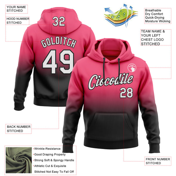 Custom Stitched Neon Pink White-Black Fade Fashion Sports Pullover Sweatshirt Hoodie