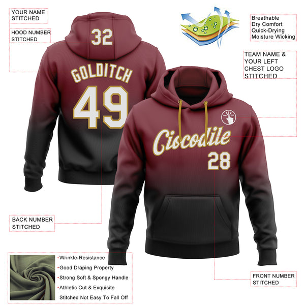 Custom Stitched Burgundy White Black-Old Gold Fade Fashion Sports Pullover Sweatshirt Hoodie