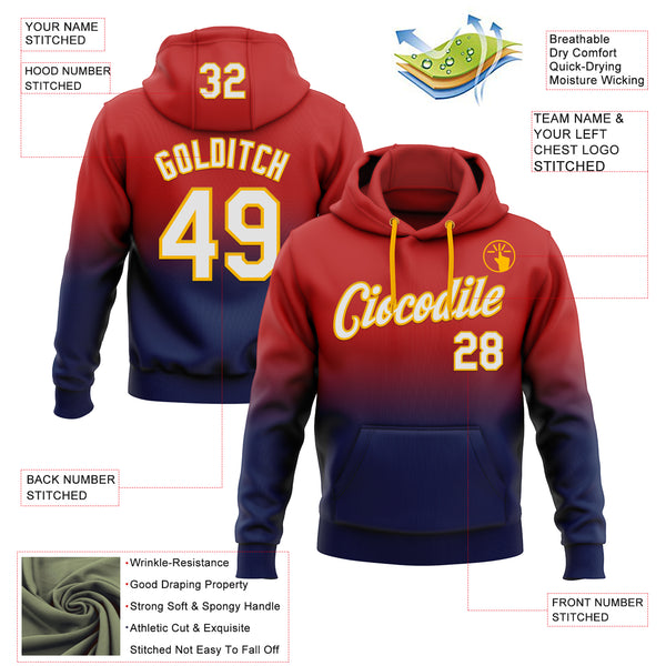Custom Stitched Red White Navy-Gold Fade Fashion Sports Pullover Sweatshirt Hoodie