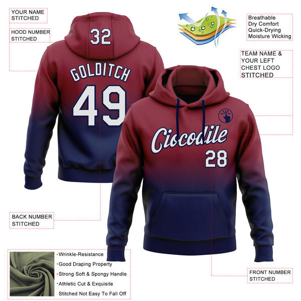 Custom Stitched Crimson White-Navy Fade Fashion Sports Pullover Sweatshirt Hoodie