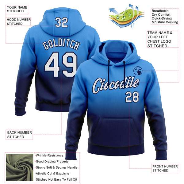 Custom Stitched Powder Blue White-Navy Fade Fashion Sports Pullover Sweatshirt Hoodie